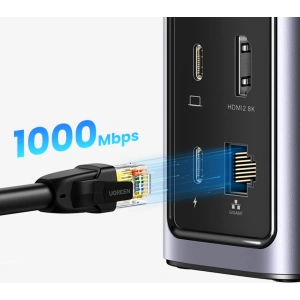 Hurtownia GSM - UGREEN CM555 HUB 12 az 1-ben USB-C dokkoló állomás - USB HDMI DP RJ45 AUX SD TF szürke - UGR1491 - {ean13} - Hurt