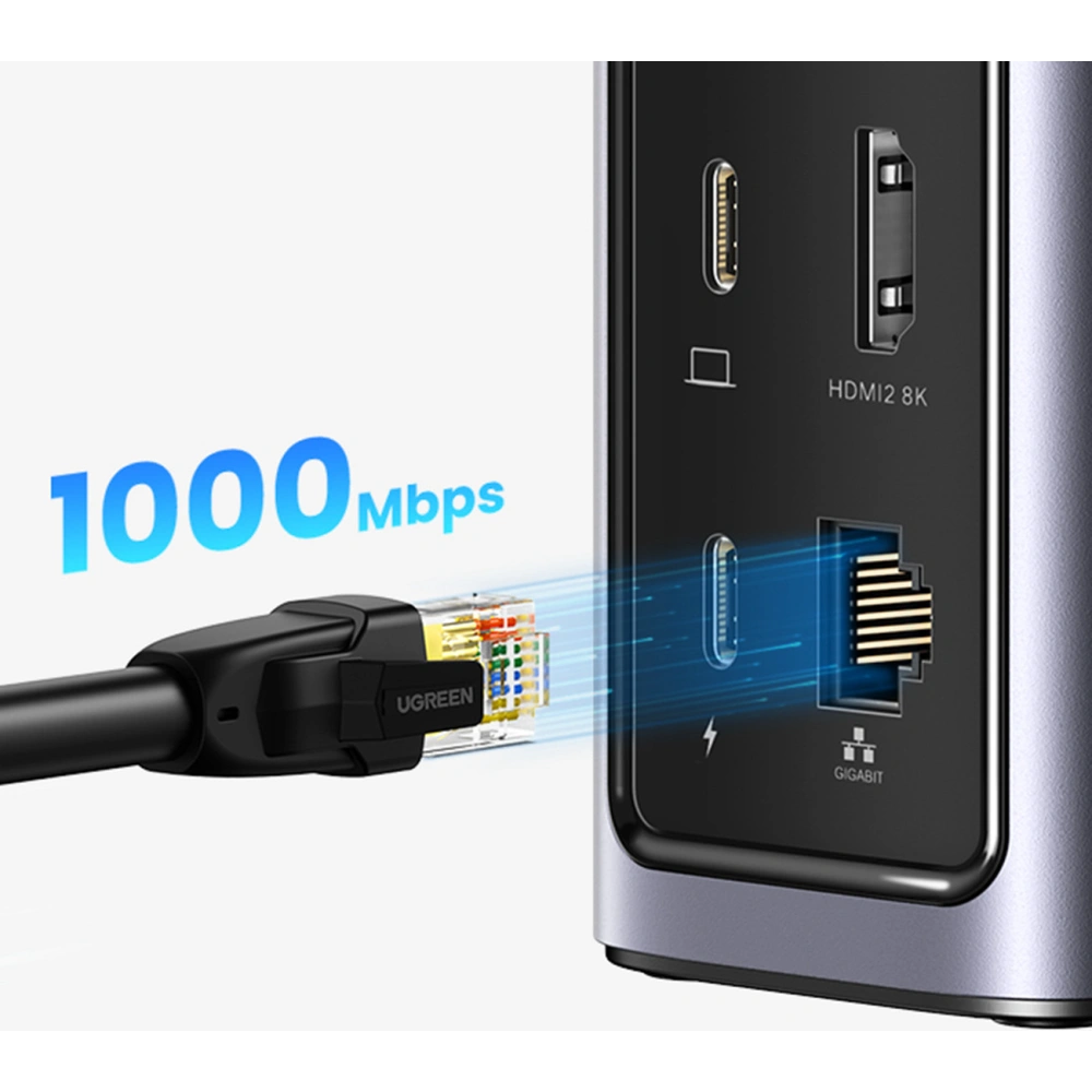 Hurtownia GSM - Dokovací stanice UGREEN CM555 HUB 12v1 USB-C - USB HDMI DP RJ45 AUX SD TF šedá - UGR1491 - {ean13} - Hurt