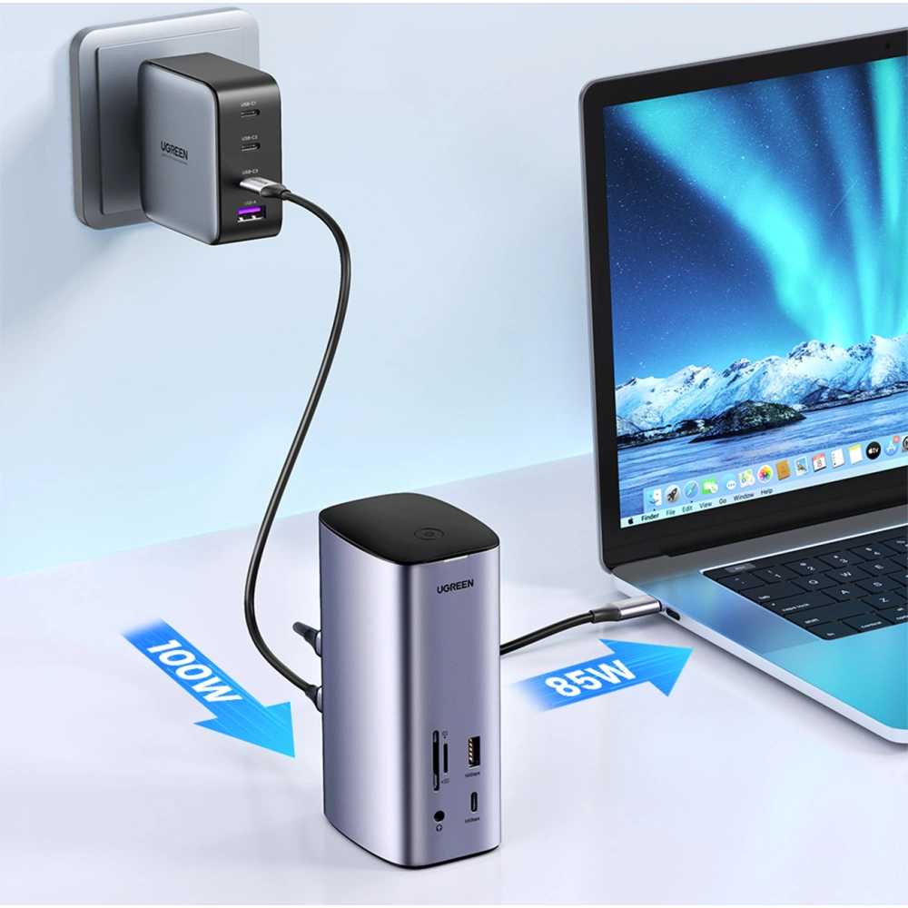 Hurtownia GSM - UGREEN CM555 Dockingstation HUB 12in1 USB-C - USB HDMI DP RJ45 AUX SD TF grau - UGR1491 - {ean13} - Hurt