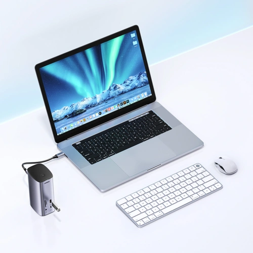 Stacja dokująca UGREEN CM555 HUB 12w1 USB-C - USB HDMI DP RJ45 AUX SD TF szara