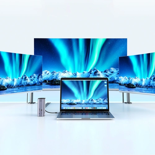 Stacja dokująca UGREEN CM555 HUB 12w1 USB-C - USB HDMI DP RJ45 AUX SD TF szara