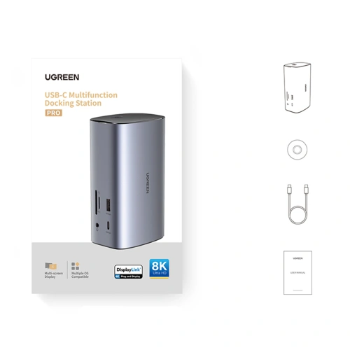 Stacja dokująca UGREEN CM555 HUB 12w1 USB-C - USB HDMI DP RJ45 AUX SD TF szara