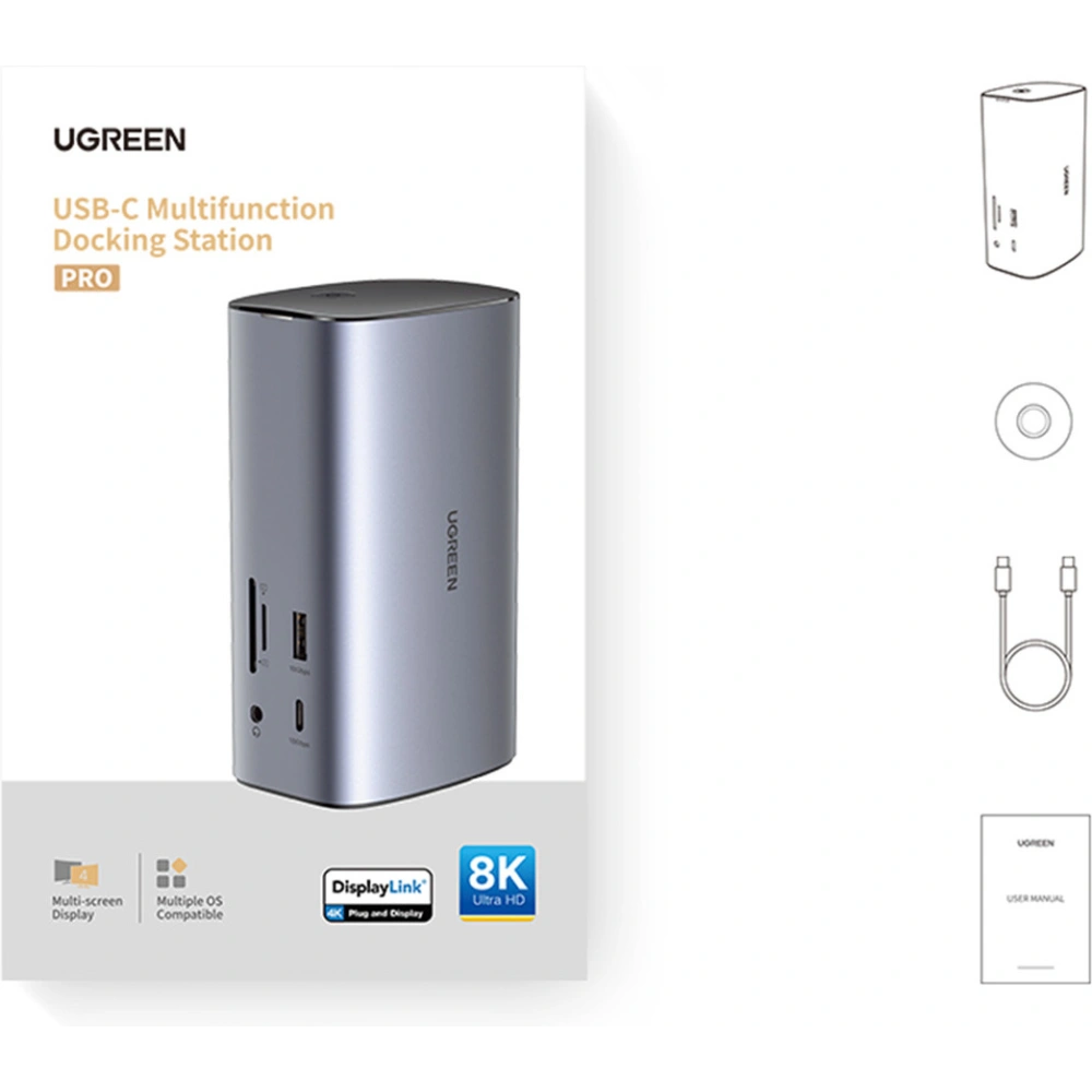 Hurtownia GSM - Dokovací stanice UGREEN CM555 HUB 12v1 USB-C - USB HDMI DP RJ45 AUX SD TF šedá - UGR1491 - {ean13} - Hurt