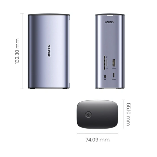 Stacja dokująca UGREEN CM555 HUB 12w1 USB-C - USB HDMI DP RJ45 AUX SD TF szara