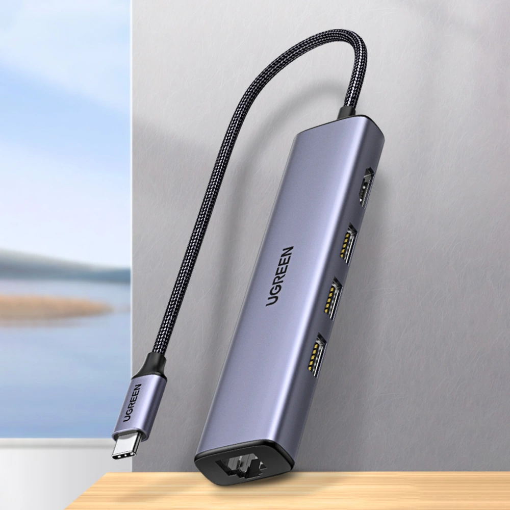 Hurtownia GSM - Adapter HUB UGREEN CM475 5in1 USB C - 3x USB 3.0/HDMI/RJ45 grau - UGR1492 - {ean13} - Hurt