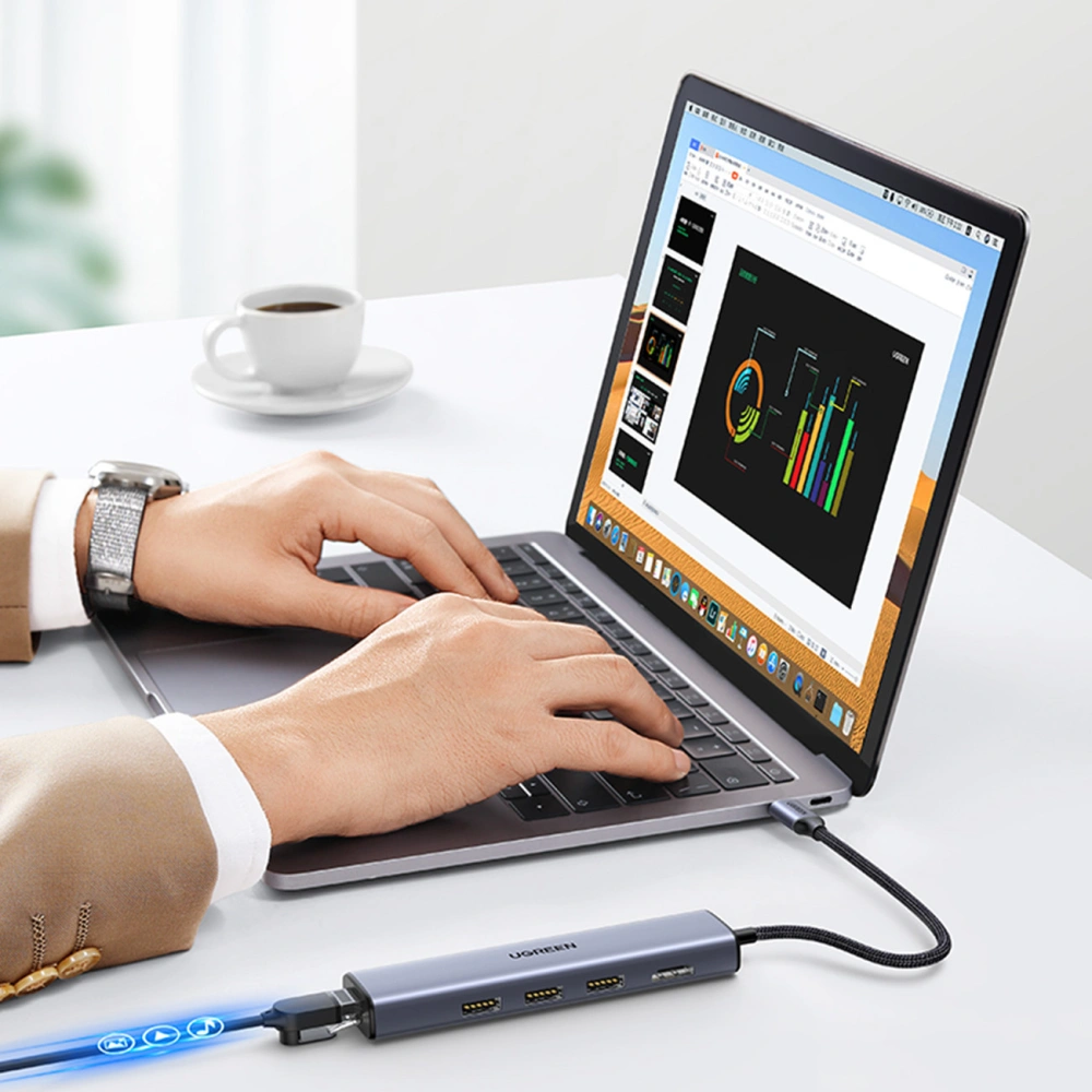 Hurtownia GSM - Adaptér HUB UGREEN CM475 5v1 USB C - 3x USB 3.0/HDMI/RJ45 šedý - UGR1492 - {ean13} - Hurt