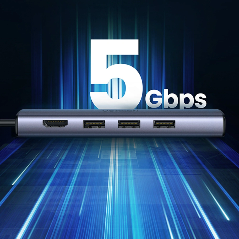 Hurtownia GSM - Adapter HUB UGREEN CM475 5in1 USB C - 3x USB 3.0/HDMI/RJ45 grau - UGR1492 - {ean13} - Hurt
