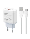 Síťová nabíječka LDNIO A2421C USB-A, USB-C 22.5W + kabel USB-C