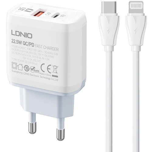 LDNIO Distributor - 5905316141988 - LDN152 - LDNIO A2421C Wall Charger USB-A, USB-C 22.5W + USB-C/Lightning cable - B2B homescreen