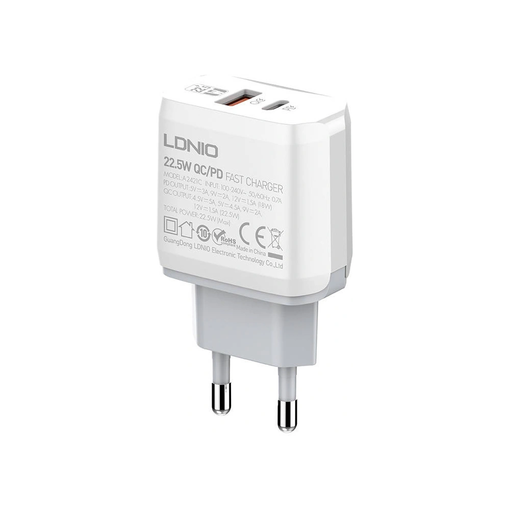 Hurtownia GSM - Síťová nabíječka LDNIO A2421C USB-A, USB-C 22.5W + kabel USB-C/USB-C - LDN153 - {ean13} - Hurt