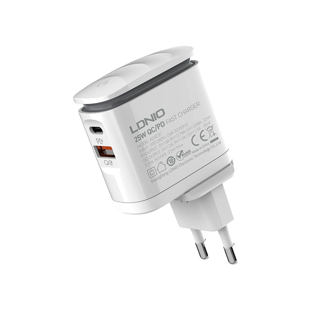 Hurtownia GSM - Încărcător de rețea LDNIO A2423C USB-A, USB-C + cablu USB-C - LDN156 - {ean13} - Hurt