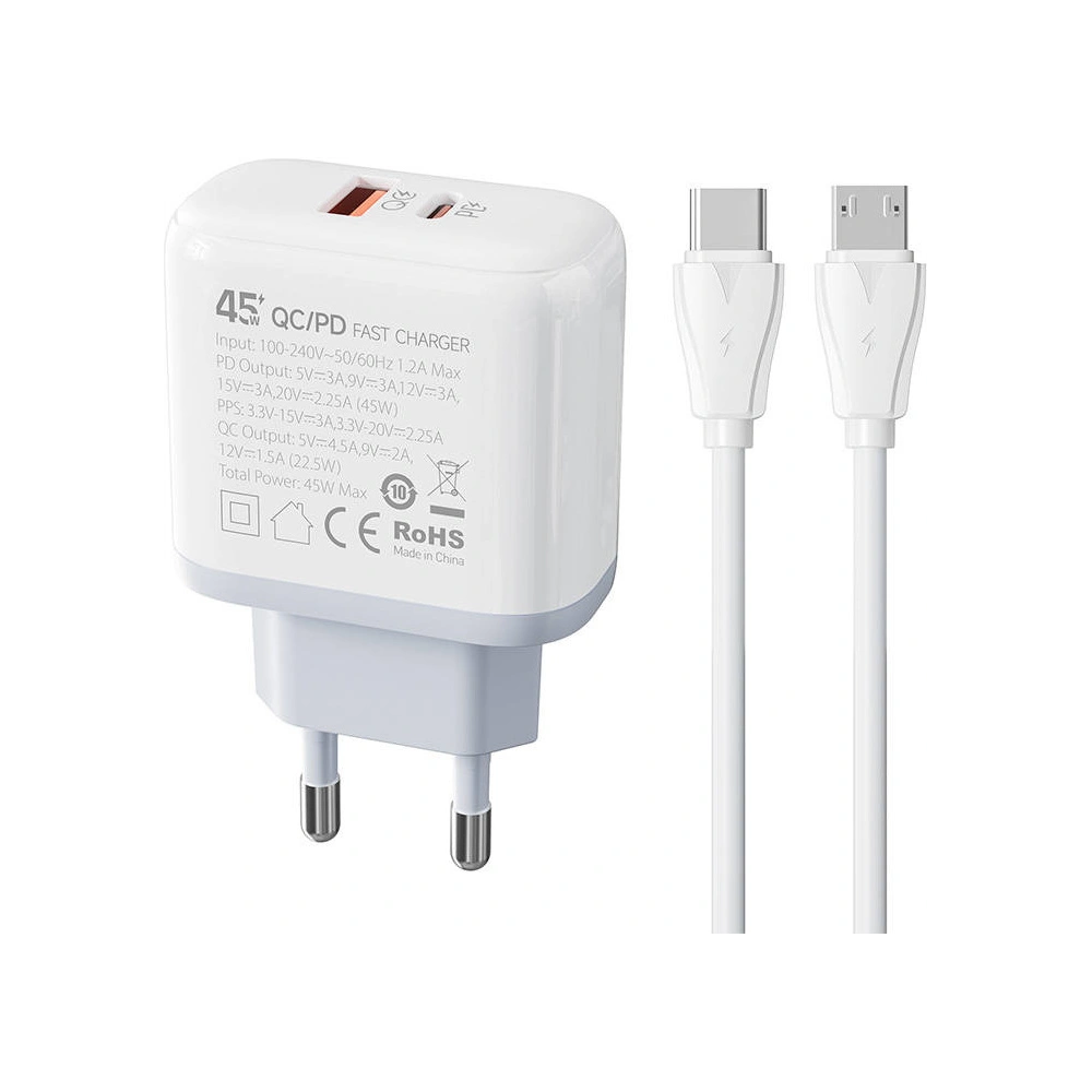 Wholesale LDNIO A2526C Wall Charger USB-A, USB-C 45W + microUSB cable 45W - LDN171 - {ean13} - Hurt