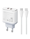 Hálózati töltő LDNIO A2528C 2xUSB-A-C 35W + USB-C/Lightning kábel