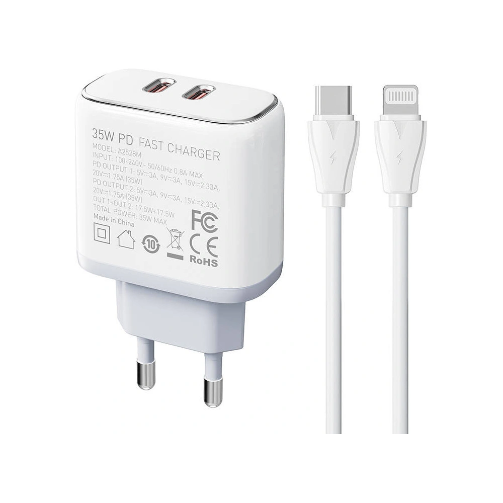 Wholesale LDNIO A2528C Wall Charger 2xUSB-C 35W + USB-C/Lightning cable - LDN172 - {ean13} - Hurt