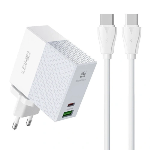 Ładowarka sieciowa LDNIO A2620C USB-A, USB-C 65W + kabel USB-C/USB-C
