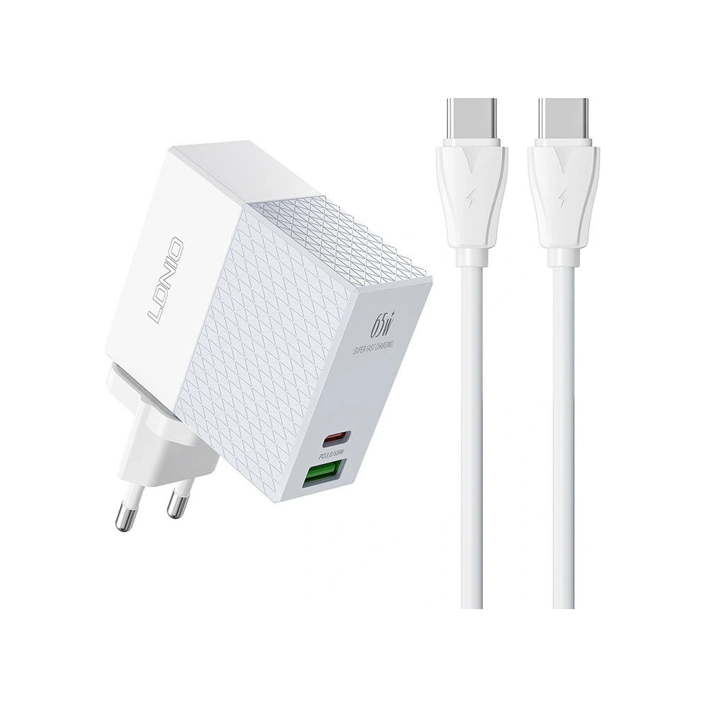 Hurtownia GSM - Hálózati töltő LDNIO A2620C USB-A, USB-C 65W + USB-C/USB-C kábel - LDN173 - {ean13} - Hurt