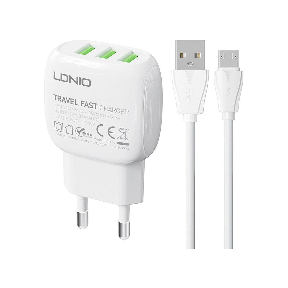 Wholesale LDNIO A3315 Wall Charger 3xUSB + microUSB cable - LDN181 - {ean13} - Hurt