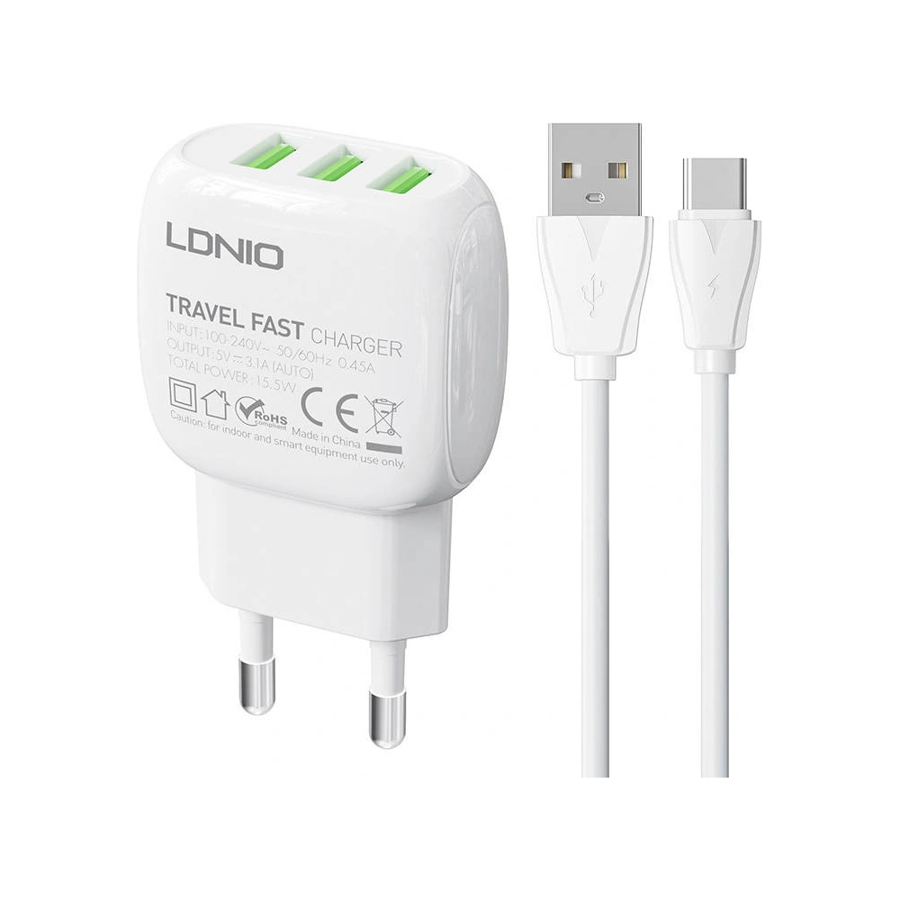 Hurtownia GSM - Nabíječka LDNIO A3315 3USB + kabel USB-C - LDN182 - {ean13} - Hurt
