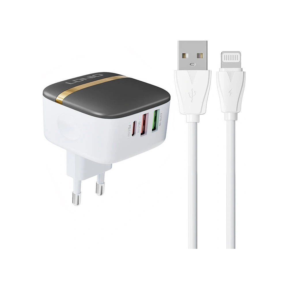 Wholesale LDNIO A3513Q Wall Charger 2xUSB-A, USB-C 32W + Lightning cable - LDN183 - {ean13} - Hurt