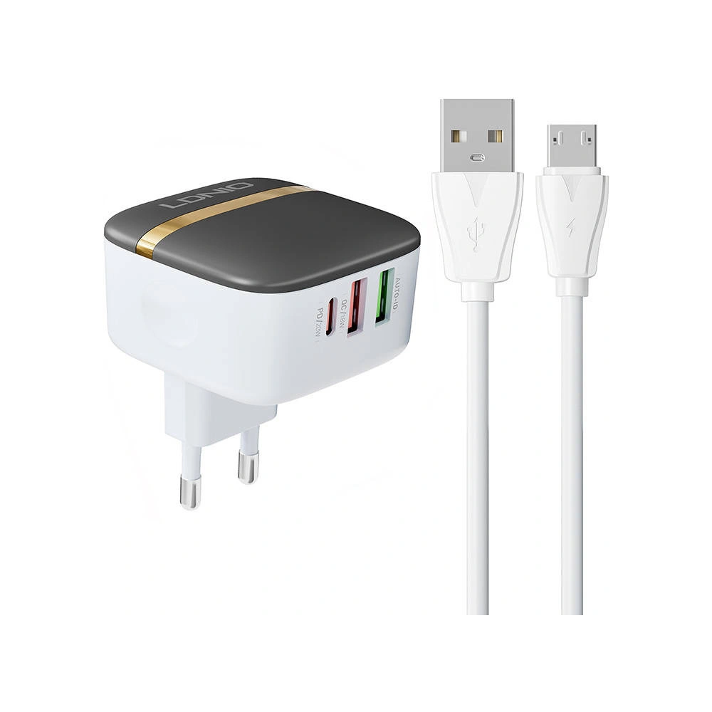 Hurtownia GSM - Síťová nabíječka LDNIO A3513Q 2xUSB-A, USB-C 32W + kabel microUSB - LDN184 - {ean13} - Hurt