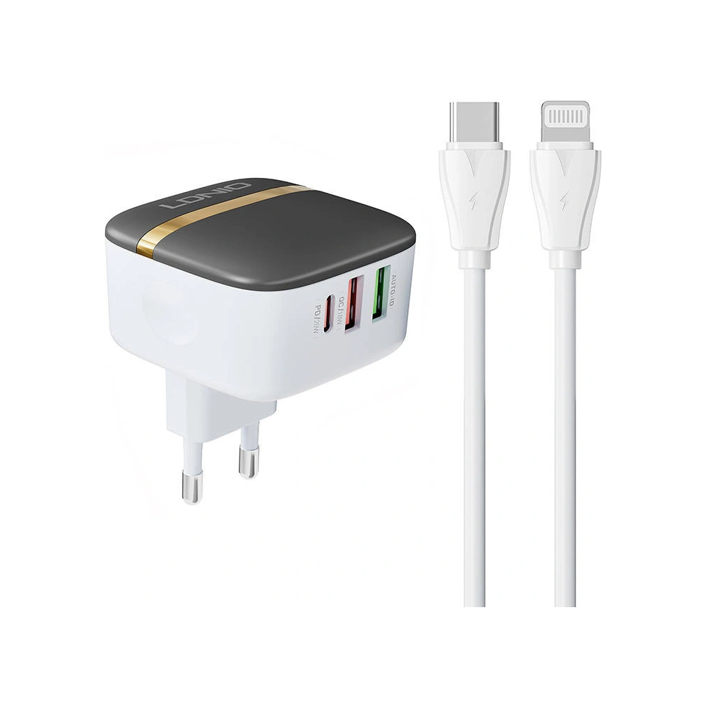 Hurtownia GSM - Síťová nabíječka LDNIO A3513Q 2xUSB-A, USB-C 32W + kabel USB-C/Lightning - LDN186 - {ean13} - Hurt