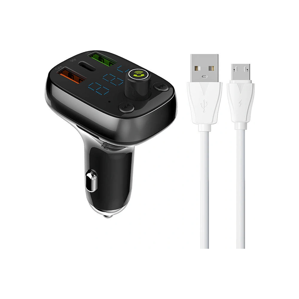 Hurtownia GSM - Transmițător FM LDNIO C704Q Bluetooth 2xUSB-A, USB-C + cablu microUSB - LDN204 - {ean13} - Hurt