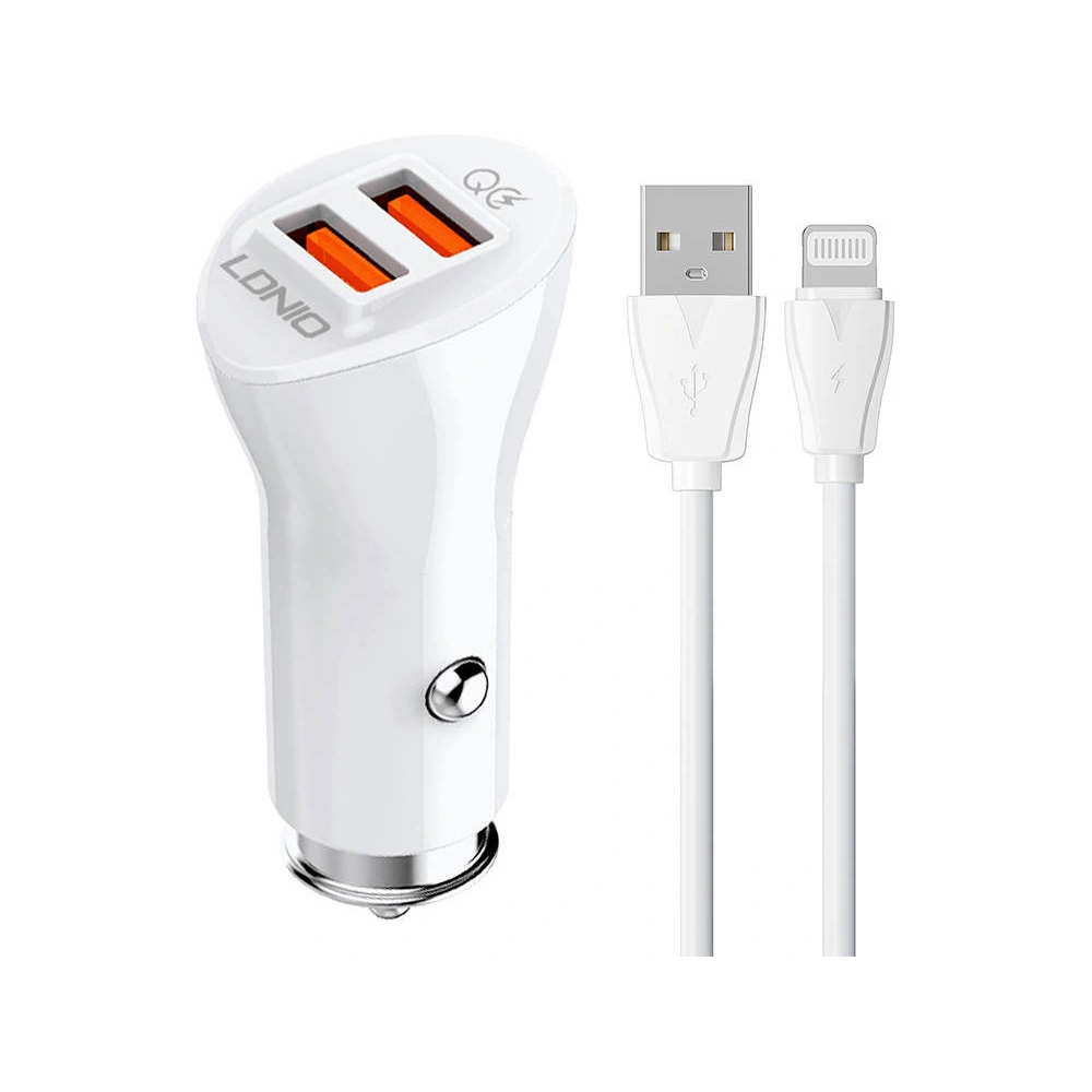 Hurtownia GSM - Auto nabíječka LDNIO C511Q 2xUSB-A + Lightning kabel - LDN208 - {ean13} - Hurt