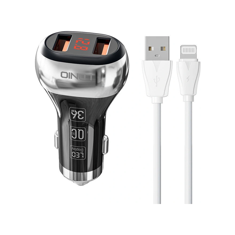 Hurtownia GSM - Ładowarka samochodowa LDNIO C2 2xUSB-A + kabel Lightning - LDN228 - {ean13} - Hurt
