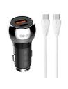 Auto-Ladegerät LDNIO C1 USB-A, USB-C + USB-C/USB-C Kabel