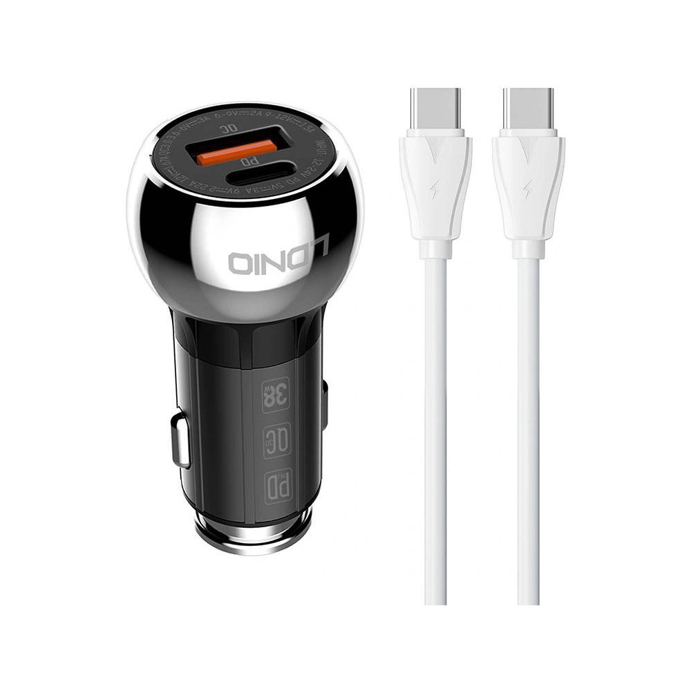 Hurtownia GSM - Ładowarka samochodowa LDNIO C1 USB-A, USB-C + kabel USB-C/USB-C - LDN229 - {ean13} - Hurt
