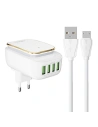 Hálózati töltő LDNIO A4405 4xUSB, LED lámpa + microUSB kábel