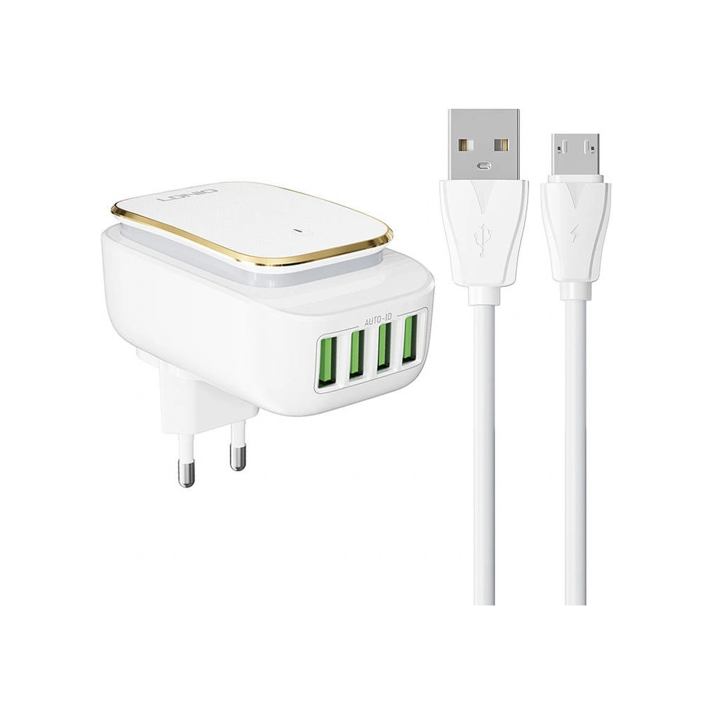 Hurtownia GSM - Încărcător de rețea LDNIO A4405 4xUSB, lampă LED + cablu microUSB - LDN234 - {ean13} - Hurt