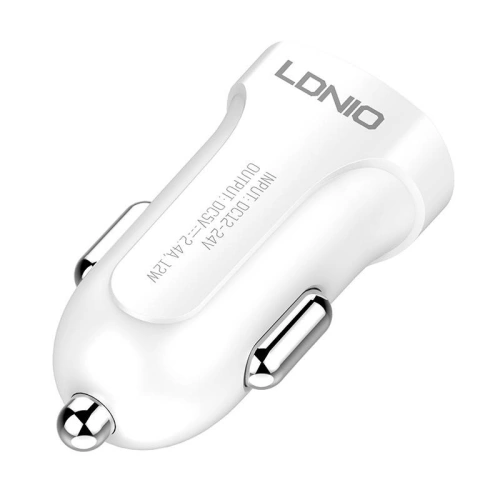 Ładowarka samochodowa LDNIO DL-C17, 1x USB, 12W + kabel Lightning (biała)