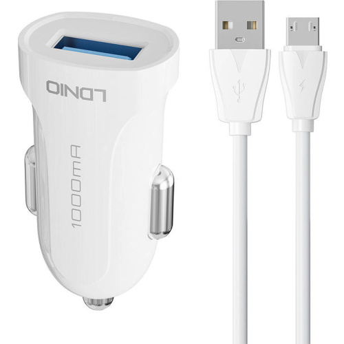 LDNIO Distributor - 5905316142701 - LDN299 - LDNIO DL-C17 Car Charger, 1x USB, 12W + microUSB cable (white) - B2B homescreen