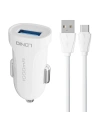 Auto nabíječka LDNIO DL-C17, 1x USB, 12W + USB-C kabel (bílá)