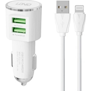 Automobilová nabíječka LDNIO DL-C29, 2x USB, 3.4A + Lightning kabel (bílá)