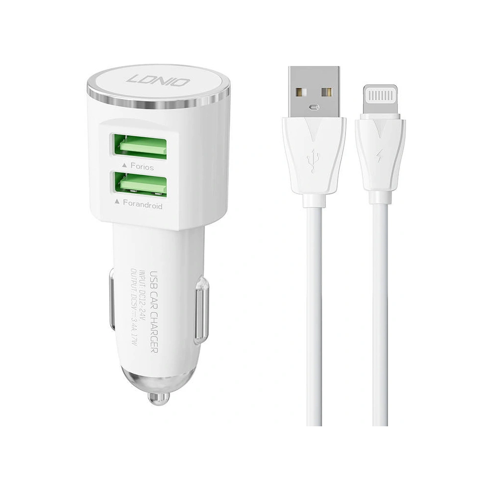 Hurtownia GSM - Automobilová nabíječka LDNIO DL-C29, 2x USB, 3.4A + Lightning kabel (bílá) - LDN301 - {ean13} - Hurt