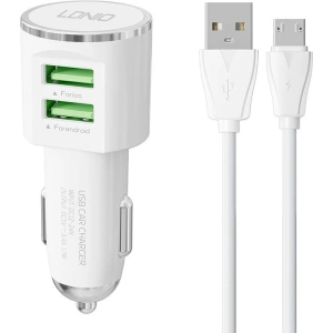 Wholesale LDNIO DL-C29 Car Charger, 2x USB, 3.4A + microUSB cable (white) - LDN302 - {ean13} - Hurt