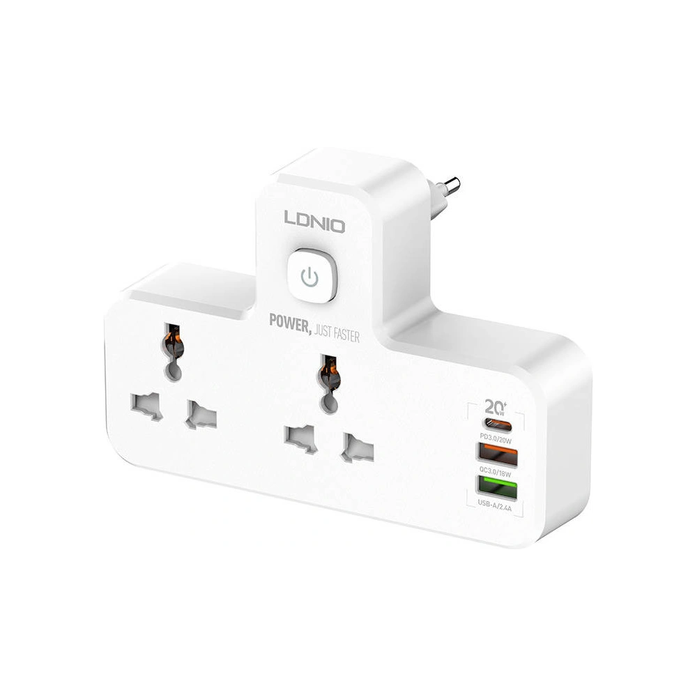 Hurtownia GSM - Listă de alimentare LDNIO SC2311 2x AC, 2USB, USB-C, 2500W cu lampă de noapte (albă) - LDN318 - {ean13} - Hurt