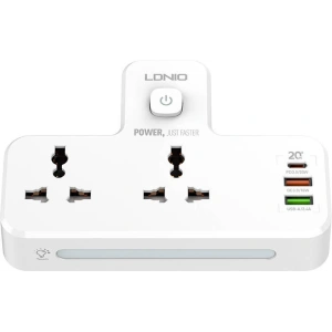 Wholesale LDNIO SC2311 Power Strip 2x AC, 2USB, USB-C, 2500W with night lamp (white) - LDN318 - {ean13} - Hurt