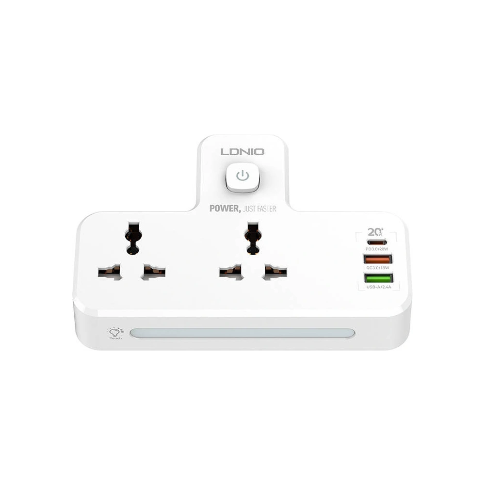Hurtownia GSM - Feszültségellátó LDNIO SC2311 2x AC, 2USB, USB-C, 2500W éjjeli lámpával (fehér) - LDN318 - {ean13} - Hurt