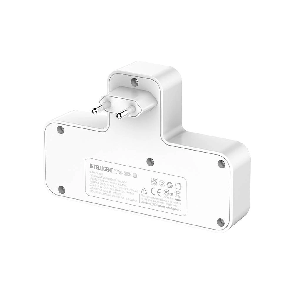 Hurtownia GSM - Listă de alimentare LDNIO SC2311 2x AC, 2USB, USB-C, 2500W cu lampă de noapte (albă) - LDN318 - {ean13} - Hurt