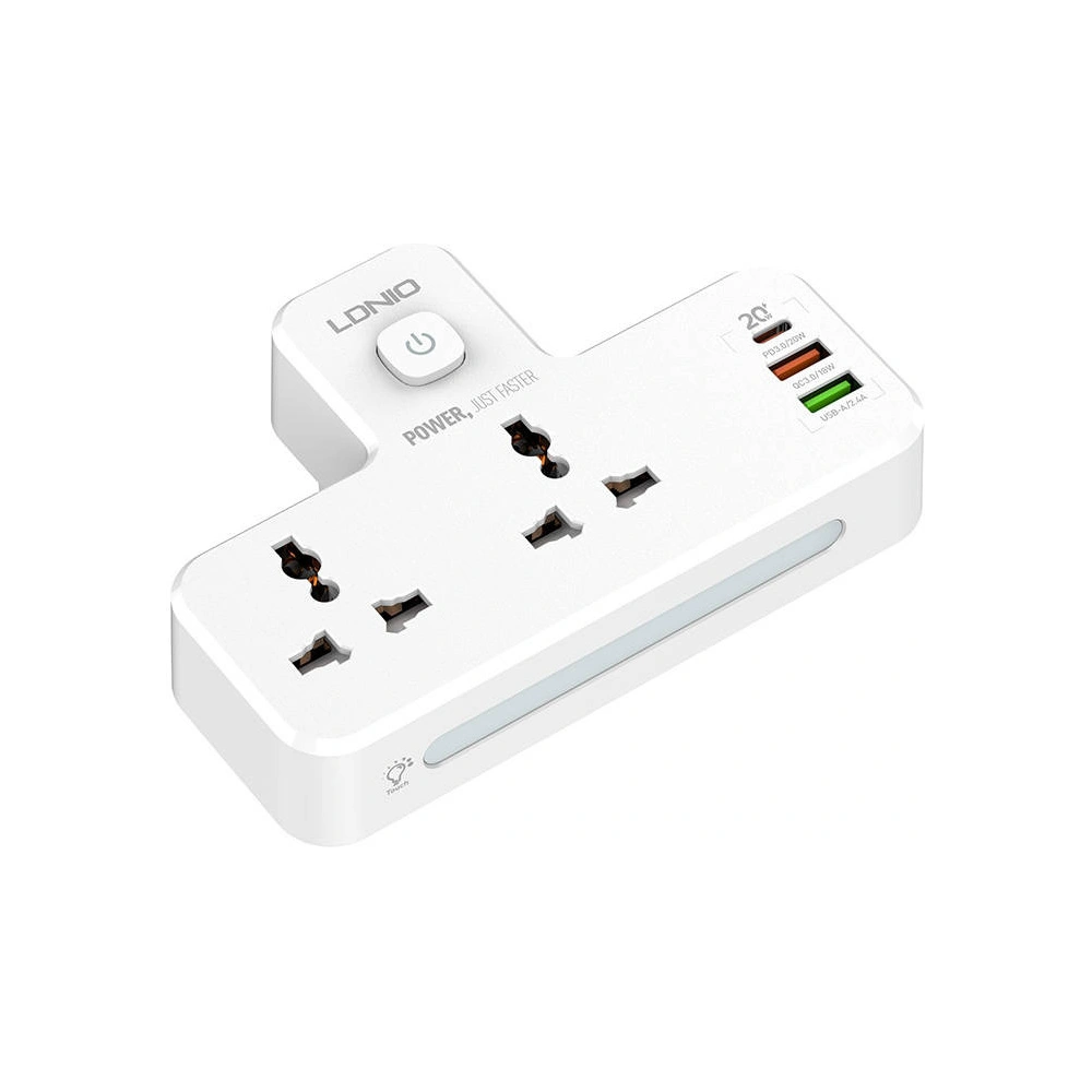 Hurtownia GSM - Listă de alimentare LDNIO SC2311 2x AC, 2USB, USB-C, 2500W cu lampă de noapte (albă) - LDN318 - {ean13} - Hurt
