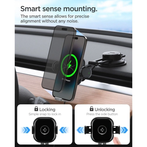 Uchwyt samochodowy z ładowarką bezprzewodową Spigen UTS35W OneTap Universal Windshield & Dashboard Car Mount Wireless Charger Black