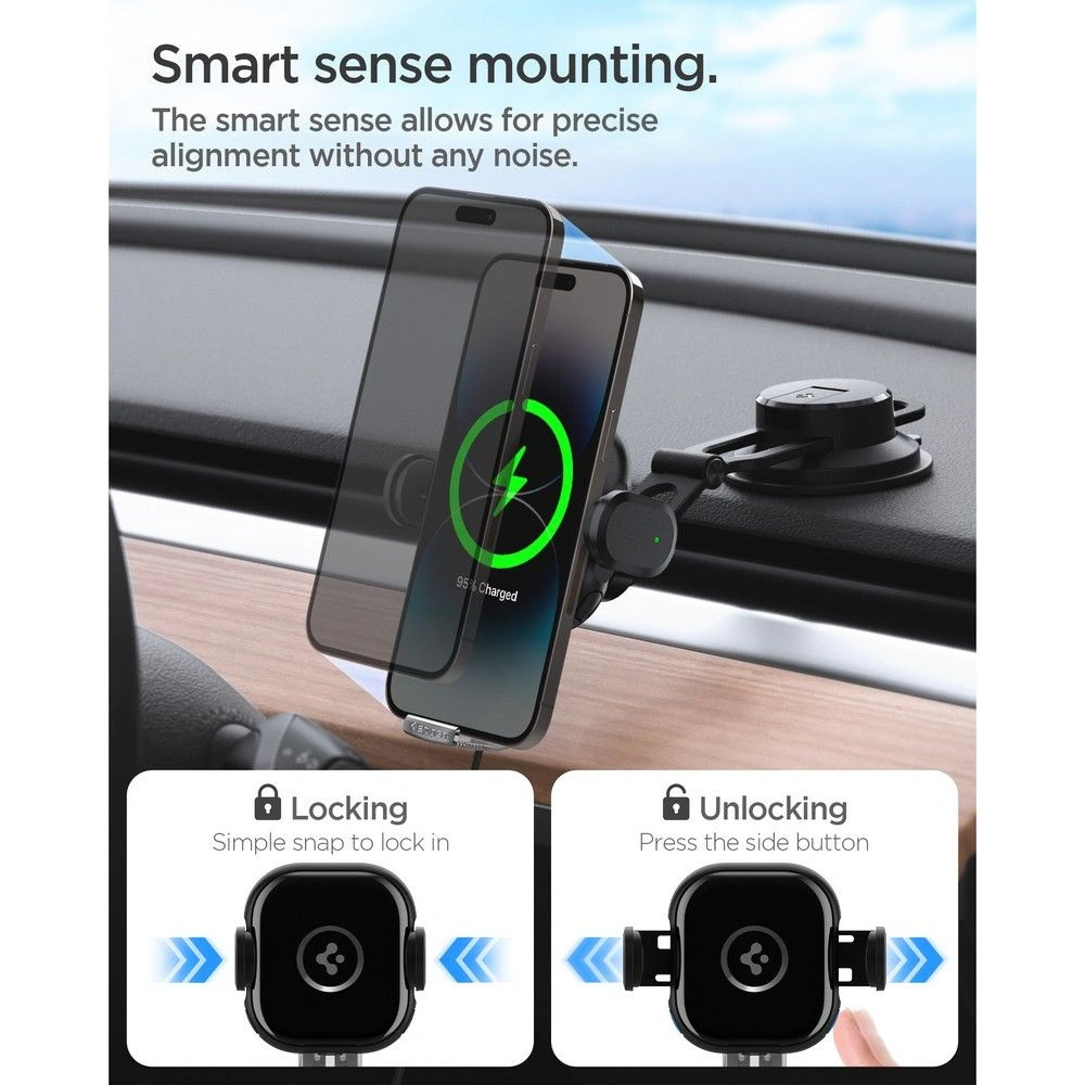 Hurtownia GSM - Uchwyt auto cu încărcător wireless Spigen UTS35W OneTap Universal pentru parbriz și tabloul de bord Încărcător wireless Negru - SPN2854 - {ean13} - Hurt