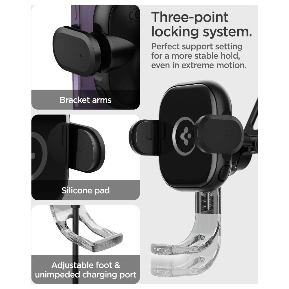 Hurtownia GSM - Uchwyt auto cu încărcător wireless Spigen UTS35W OneTap Universal pentru parbriz și tabloul de bord Încărcător wireless Negru - SPN2854 - {ean13} - Hurt