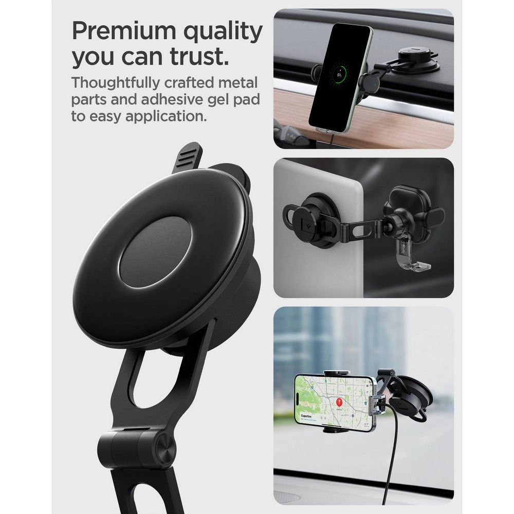 Hurtownia GSM - Auto-Halterung mit kabellosem Ladegerät Spigen UTS35W OneTap Universelle Windschutzscheibe & Armaturenbrett Auto-Halterung Drahtloses Ladegerät Schwarz - SPN2854 - {ean13} - Hurt