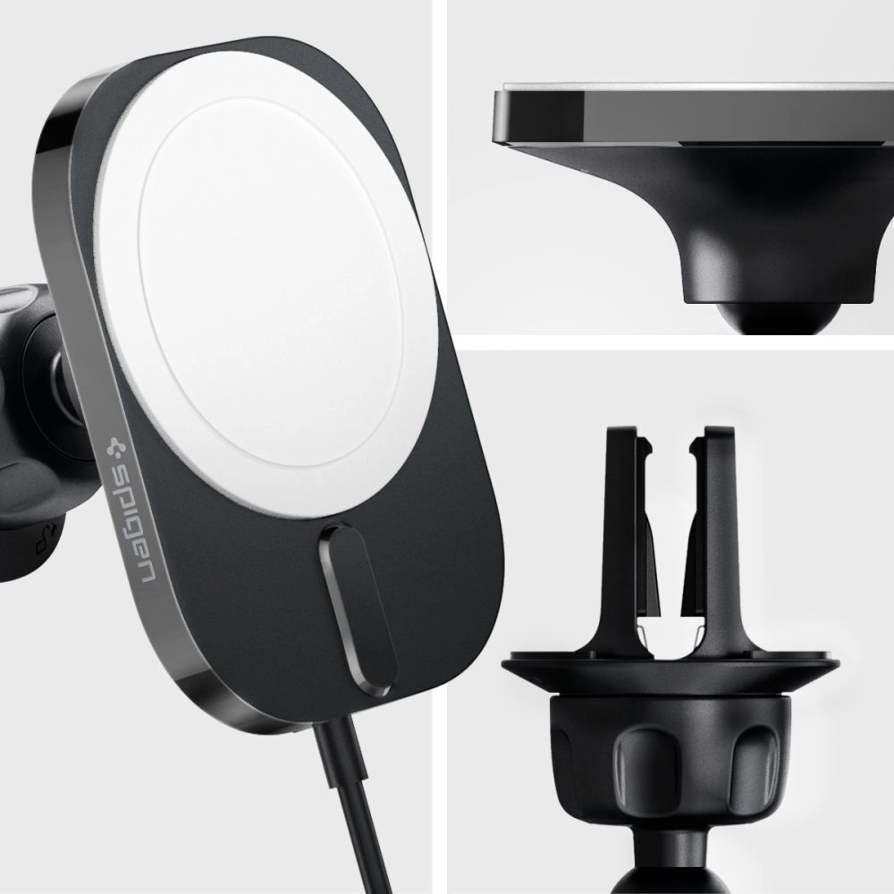 Hurtownia GSM - Autós tartó vezeték nélküli töltővel Spigen ITM12W OneTap Pro 3 Magnetic MagSafe szellőző autós tartó vezeték nélküli töltő Fekete - SPN2855 - {ean13} - Hurt