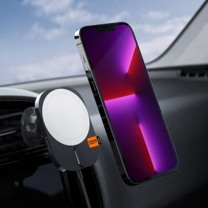 Autós tartó vezeték nélküli töltővel Spigen ITM12W OneTap Pro 3 Magnetic MagSafe szellőző autós tartó vezeték nélküli töltő Fekete
