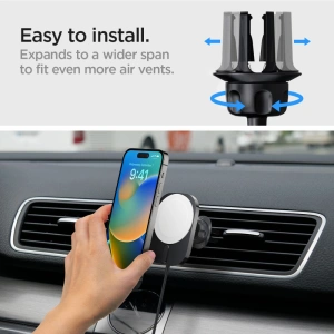 Autós tartó vezeték nélküli töltővel Spigen ITM12W OneTap Pro 3 Magnetic MagSafe szellőző autós tartó vezeték nélküli töltő Fekete